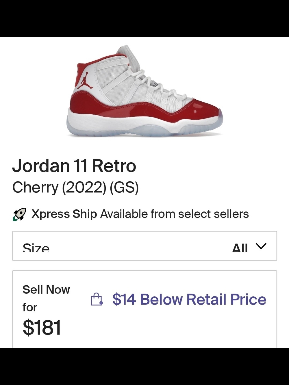 Jordan 11 CHERRY RED ( Size 7.5 Womens / 6.5y)